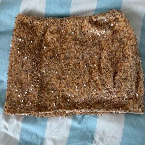 Sequin Embellished Tan Skirt